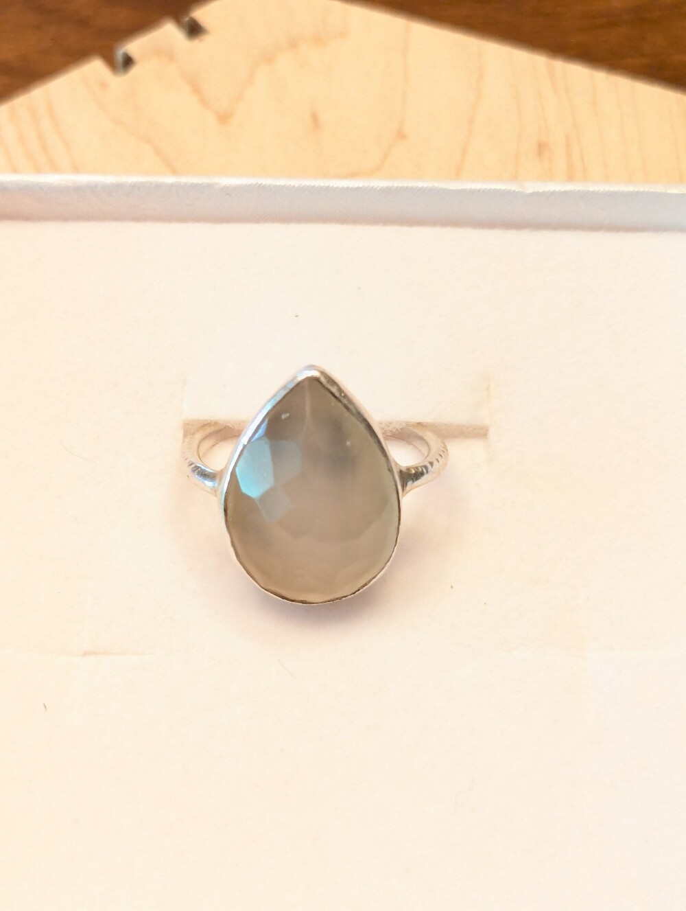 Sterling Silver Rose Quartz Faceted Teardrop Statement Ring Size 6.75